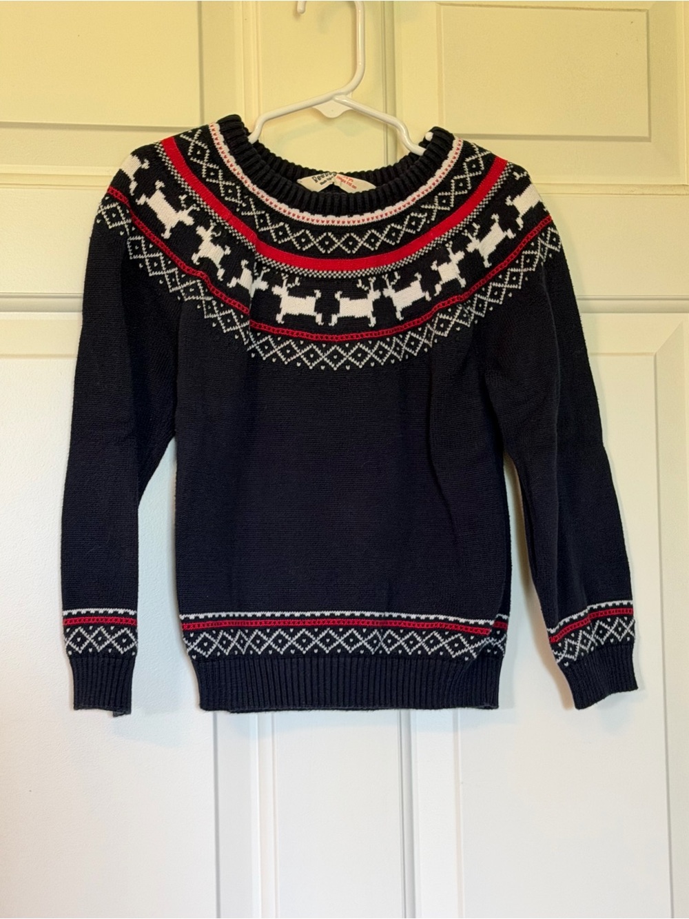 Kids' Navy Fair Isle Sweater with Reindeer Yoke